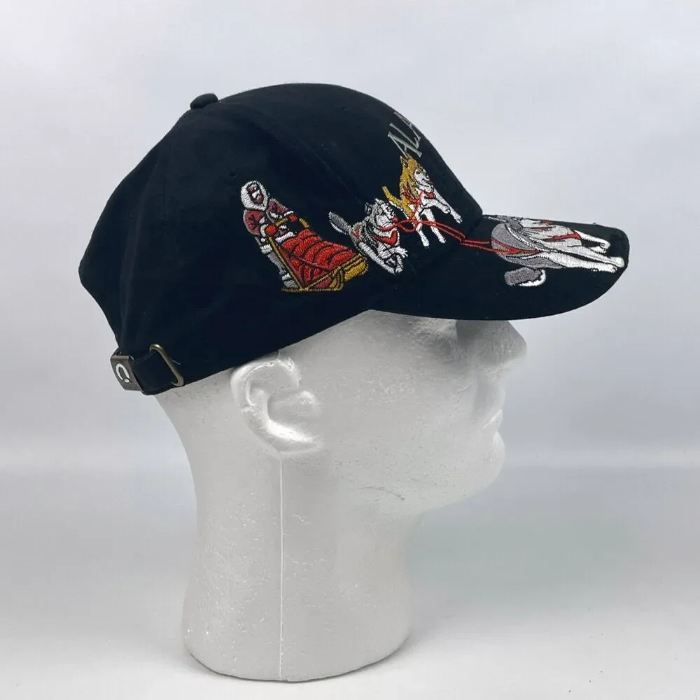 ALASKA Embroidered Husky Sled Dog Team Black Ball Hat Cap Adjustable Iditarod